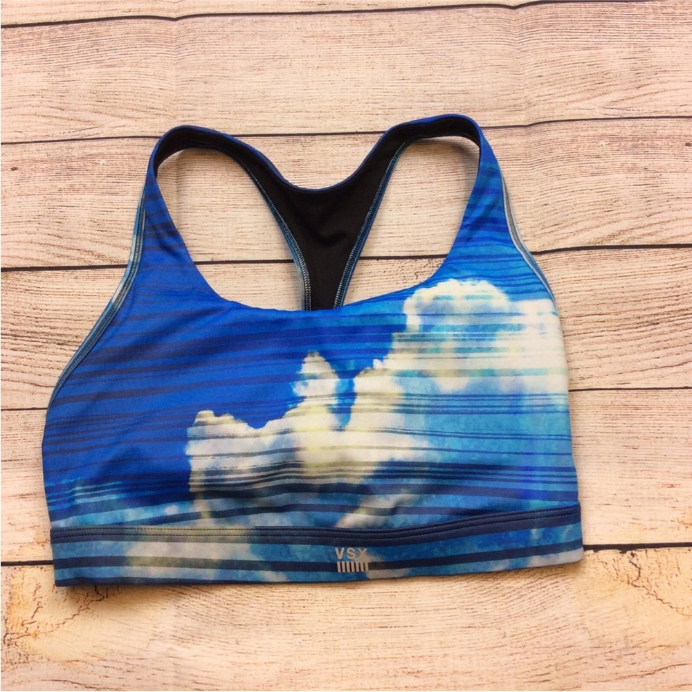 VSX Blue and White Cloud Pattern Sports Bra Size Small